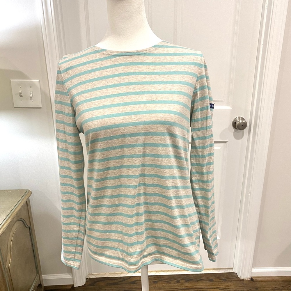 Saint James Mint and Cream Striped Long Sleeve Top